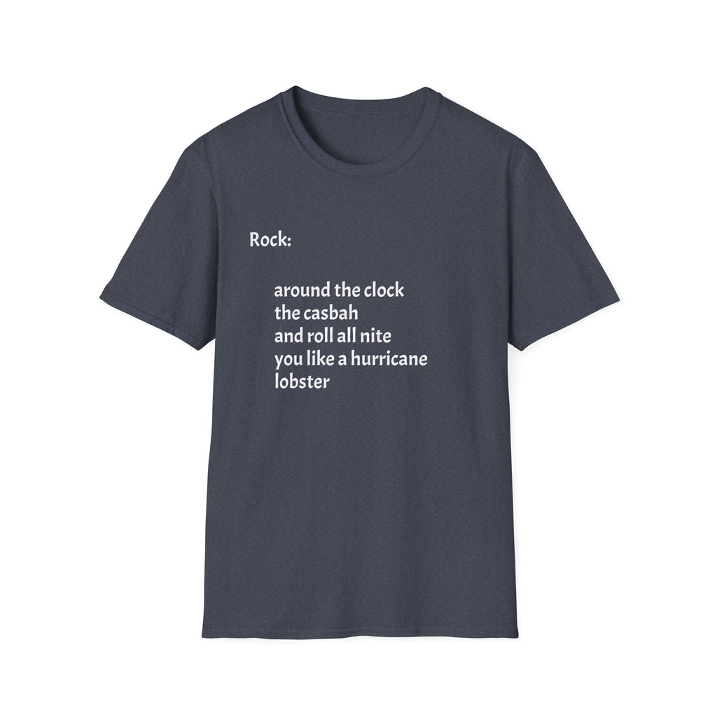 Lyrics Tee — Minimal 'Rock: around the clock the casbah' Song Lyric T-Shirt