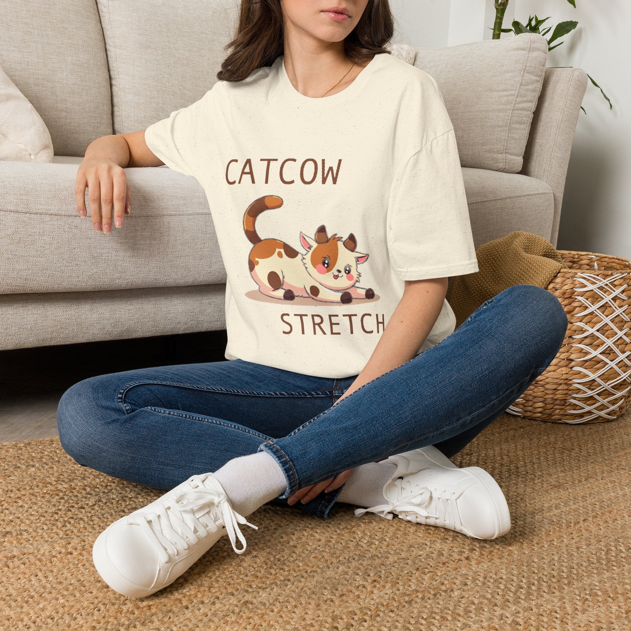Catcow Stretch T-Shirt | Cute Calico Cat Illustration