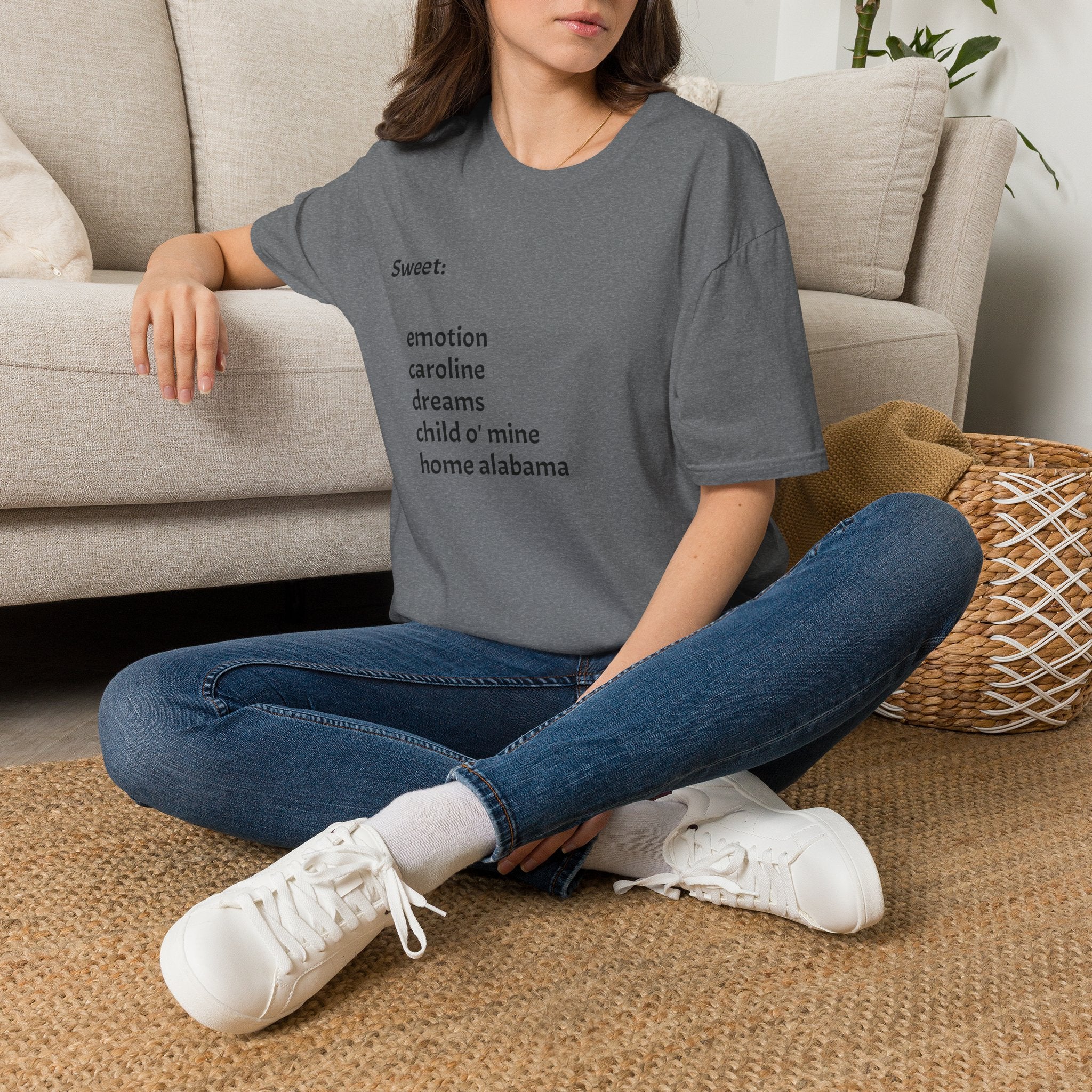 T-Shirt — Minimal “Sweet:” Tracklist Tee (emotion, caroline, dreams, child of mine, home alabama)