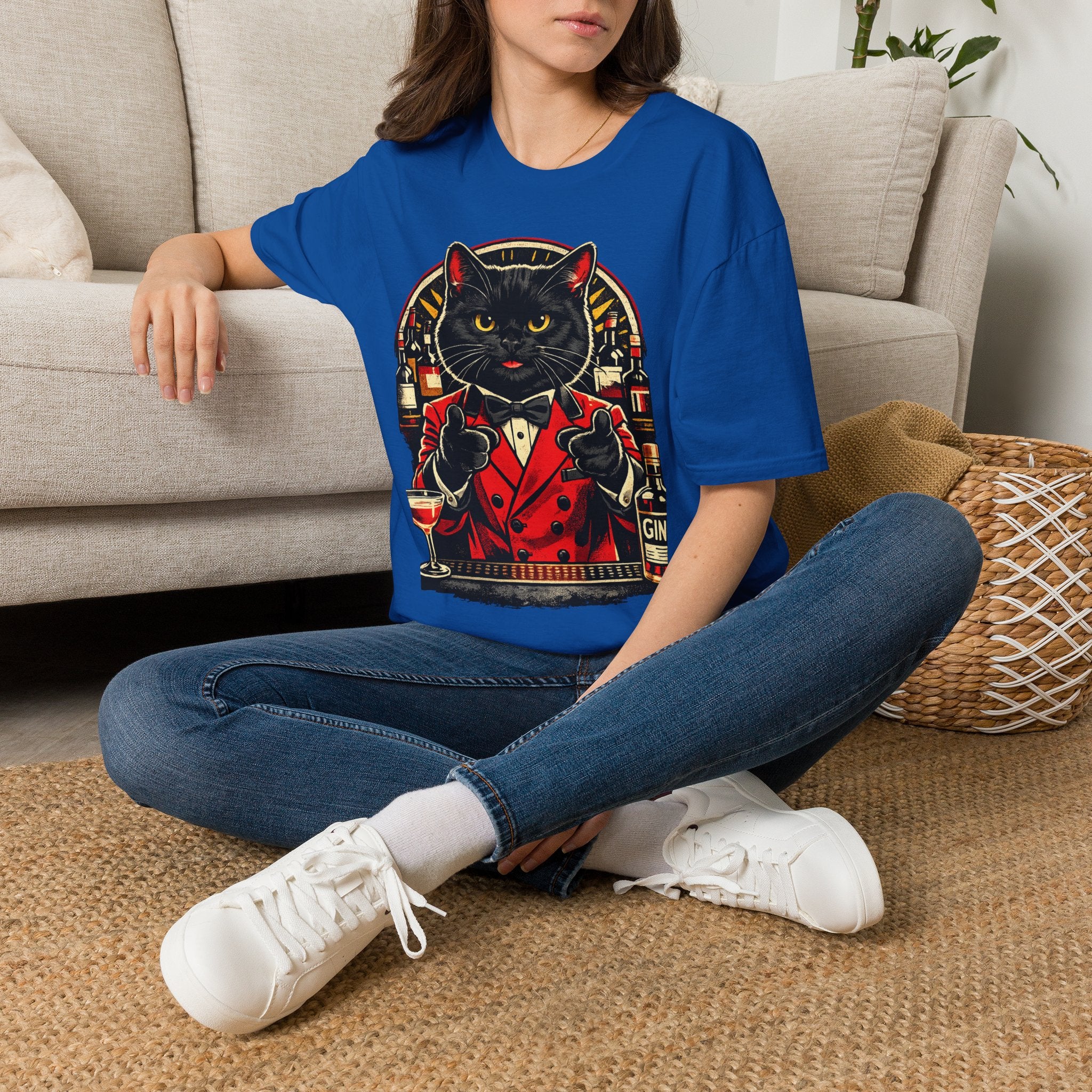 Isaac Cat Bartender T-Shirt — Vintage Gin Lounge Cat Design